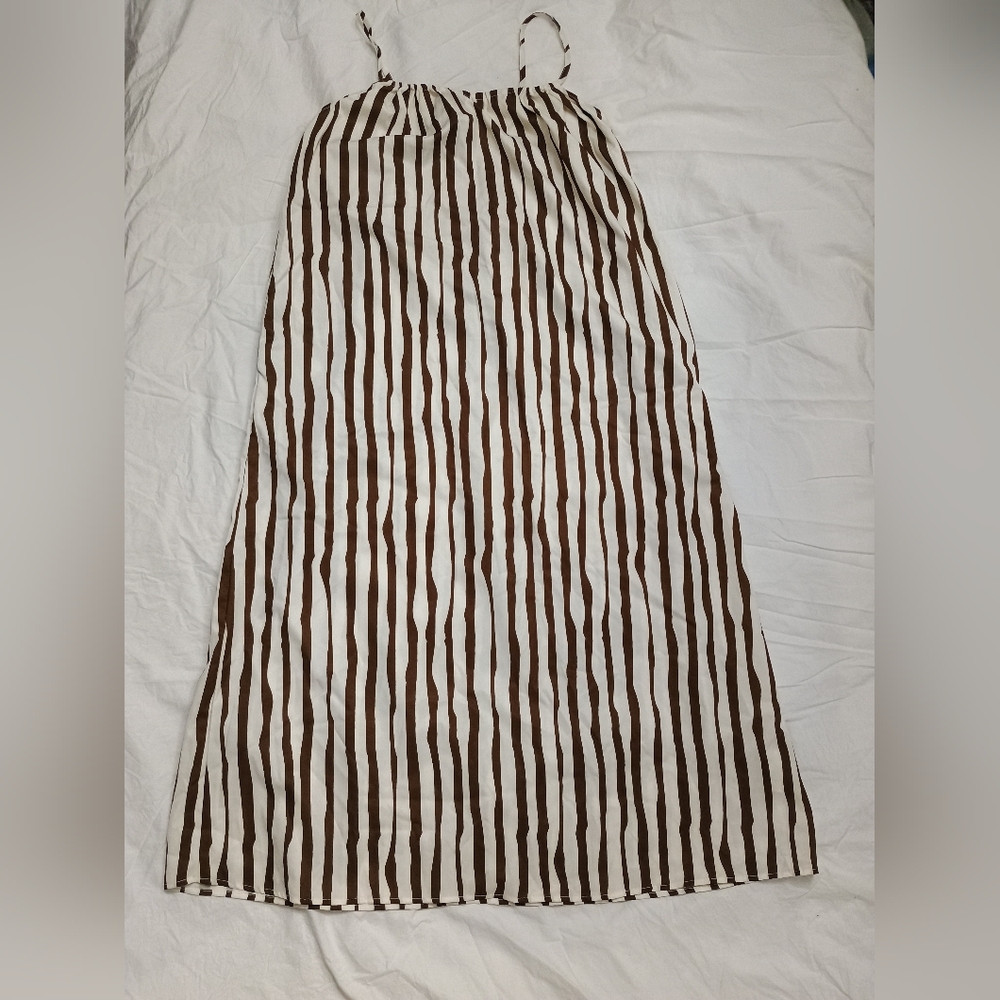 Brown and White Striped Maxi Dress